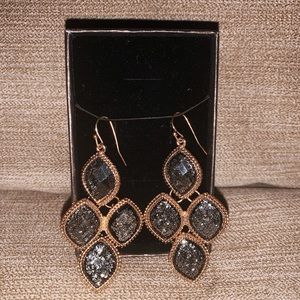 Off Black Shimmer & Gold Earrings